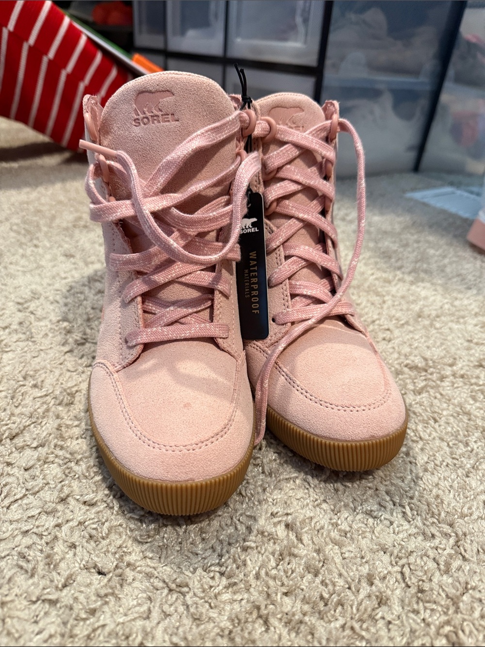 Sorel Pink Suede Wedge Sneaker Boots - Picture 2 of 6
